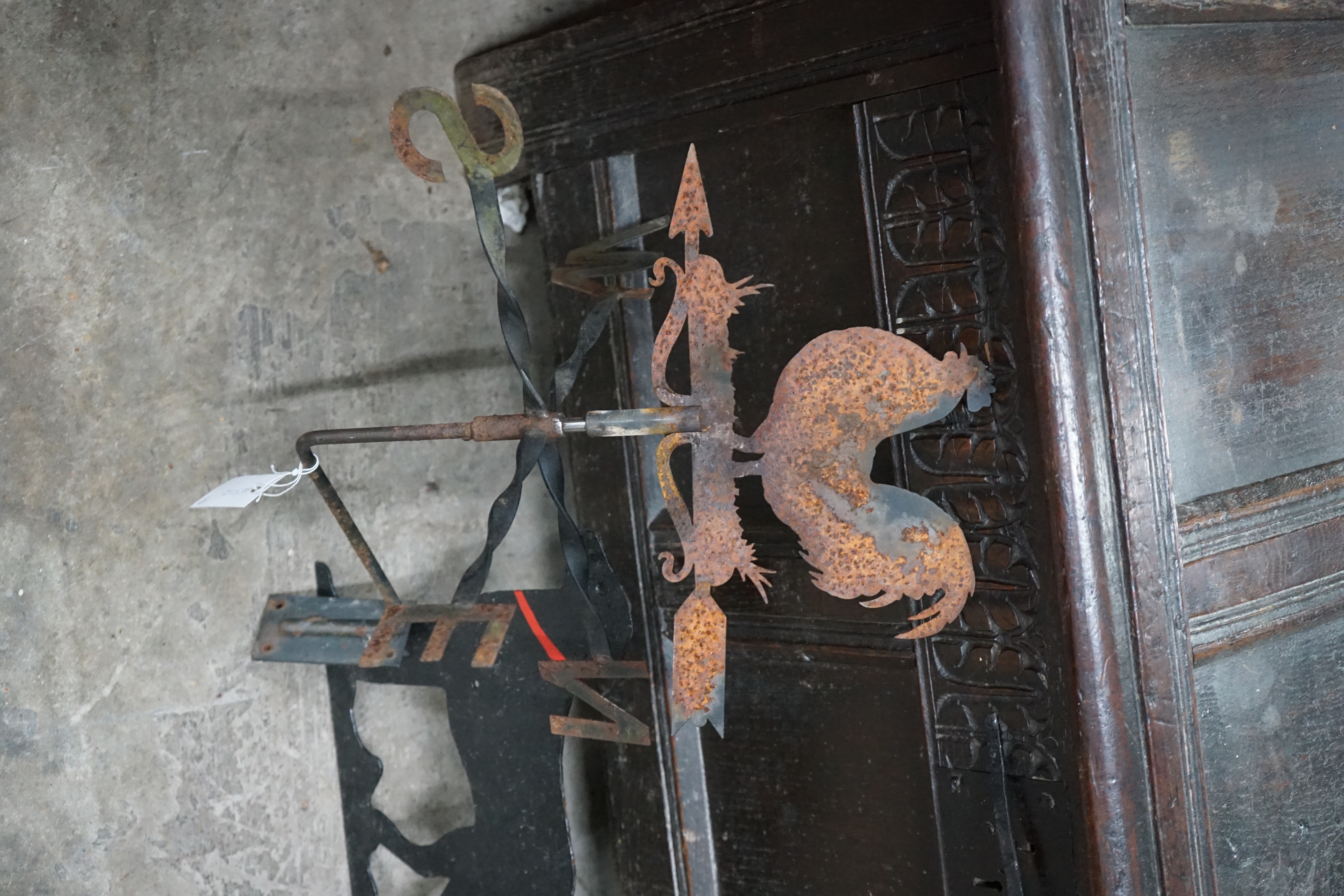 A painted iron Huntsman and Cockerel weather vane